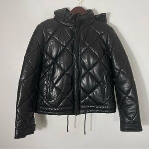 Bod & Christensen Black 100% Leather Moto/Bomber Jacket w Detachable Hood Size L